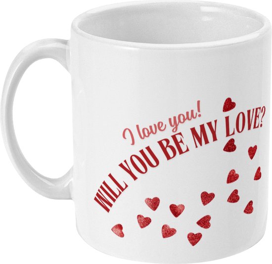 Je t'aime! VEUX-TU ÊTRE MON AMOUR ? est une tasse en céramique blanche avec un texte rouge et des coeurs rouges Cadeau romantique Cadeau d'amour Cadeau de Saint-Valentin Déclaration d'amour - Rouge