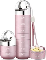 Pilulier de Voyages en métal – Pilulier hebdomadaire portable et étanche – Grand pilulier en alliage d'aluminium – Pour Vitamines, huile de poisson et compléments alimentaires – Rose