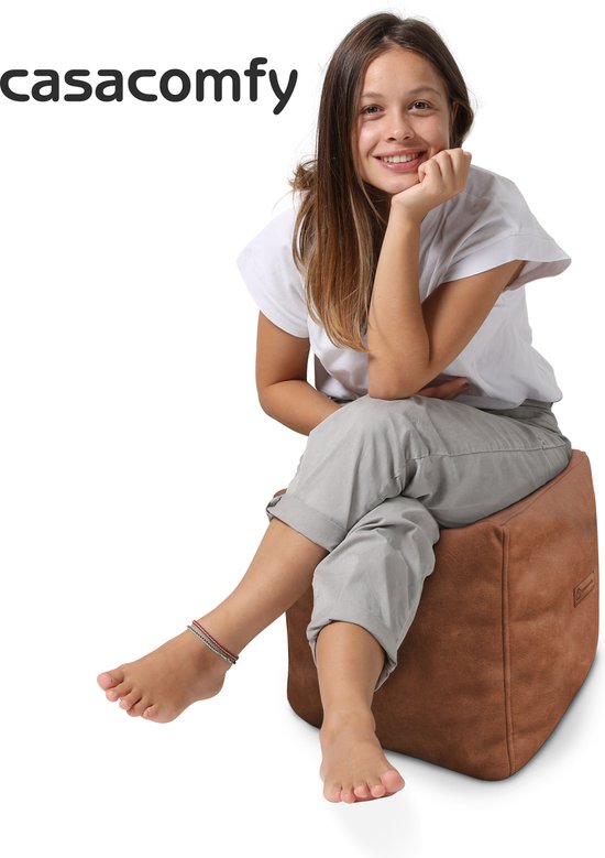 Casacomfy ModiBox – Pouf Carré – Caramel Latte – Repose-pieds – Aspect Cuir