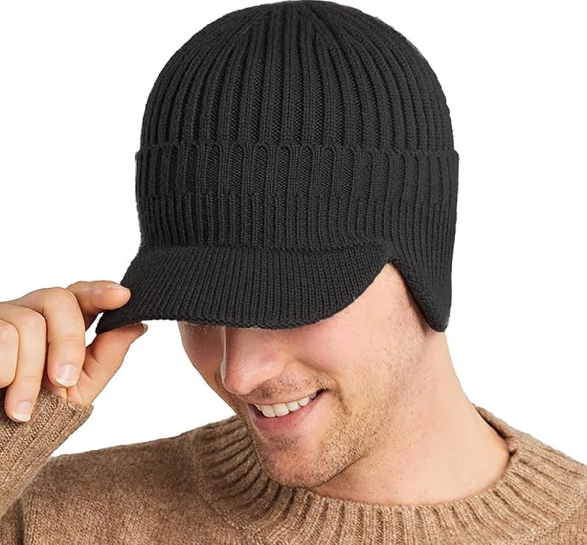 Wintermuts voor dames en heren, gebreide muts, winter, warme muts met oorkleppen, uniseks beanie voor mannen en vrouwen, gebreid vizier, muts, herfst, winter, outdoor