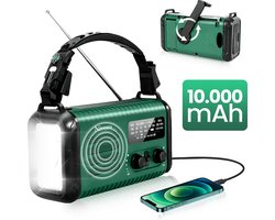Nivoro® 10.000mAh Weerbestendige draagbare Noodradio met Zonnepaneel, Dynamo en Zaklamp | solar opwindbaar met powerbank zonneenergie