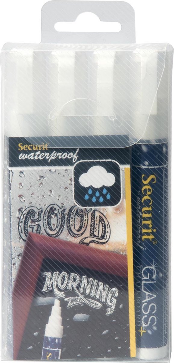 Securit Waterproof krijtmarker medium wit, blister met 4 stuks 12 stuks