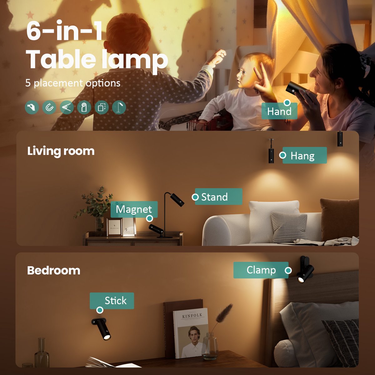 EMKE 6-in-1 LED Lamp - Draadloos, Magnetisch & Dimbaar thumbnail 2