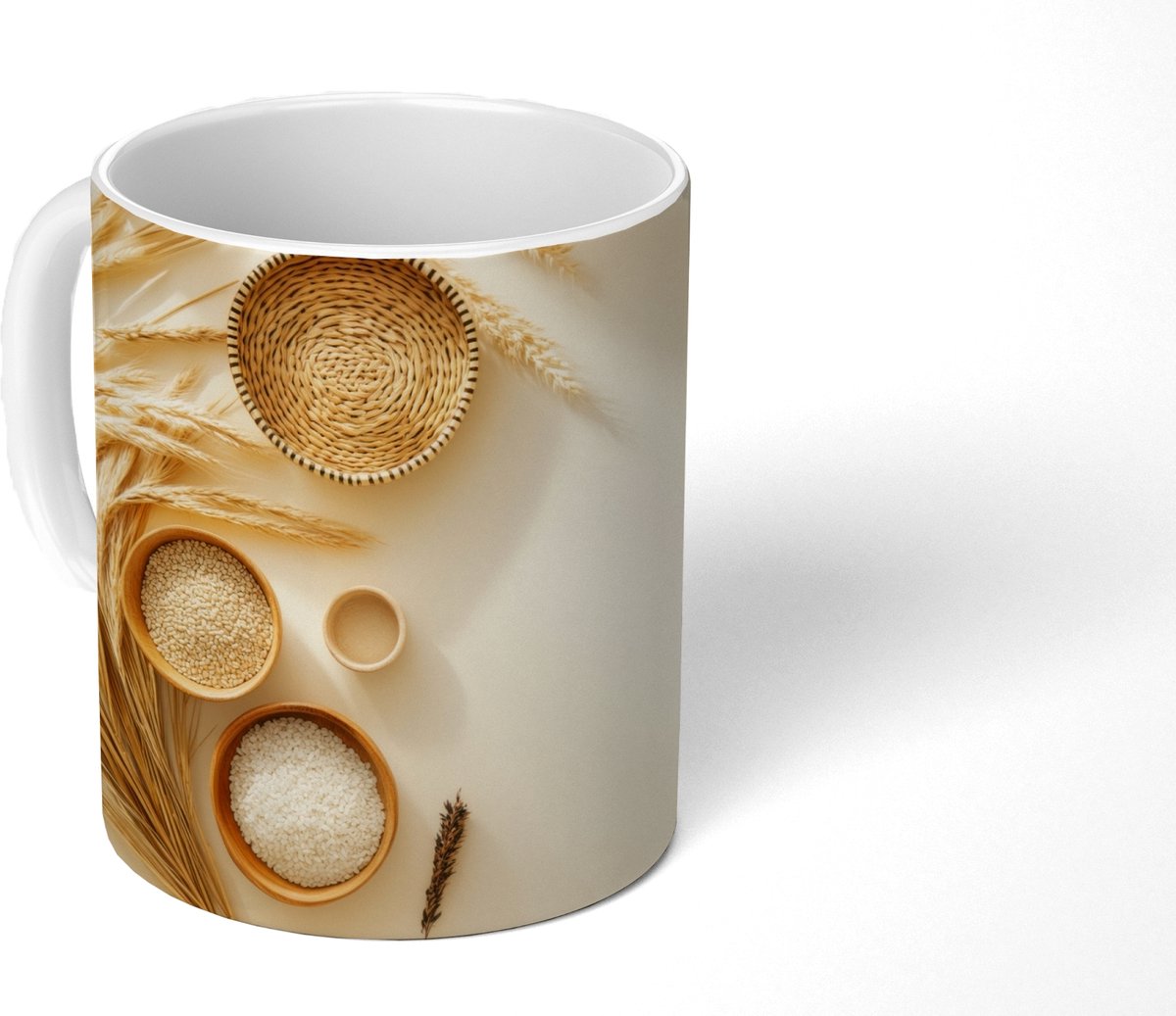Mok - Koffiemok - Granen - Hout - Kom - Beige - Mokken - 350 ML - Beker - Koffiemokken - Theemok