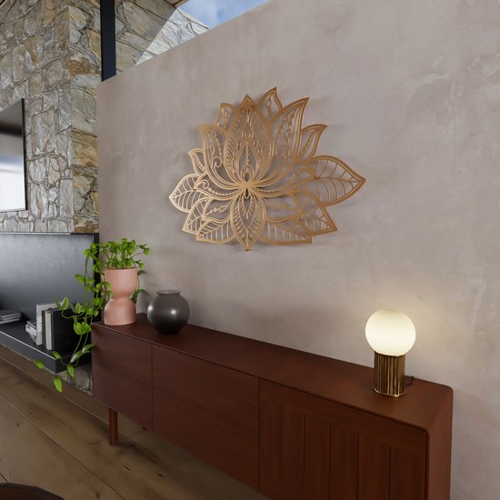 iwa concept - Mandala en métal - Décoration murale - Décoration murale fleur de lotus - Cadeau de pendaison de crémaillère - Plaque murale en métal - Argent - 67x43 cm