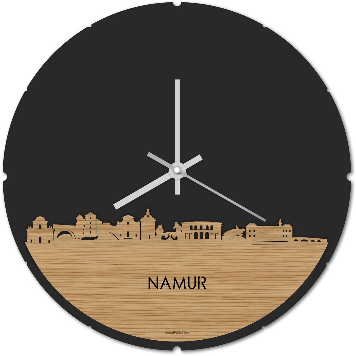 Skyline Klok Rond Namur Bamboe hout - Ø 44 cm - Stil uurwerk - Wanddecoratie - Meer steden beschikbaar - Woonkamer idee - Woondecoratie - City Art - Steden kunst - Cadeau voor hem - Cadeau voor haar - Jubileum - Trouwerij - Housewarming -