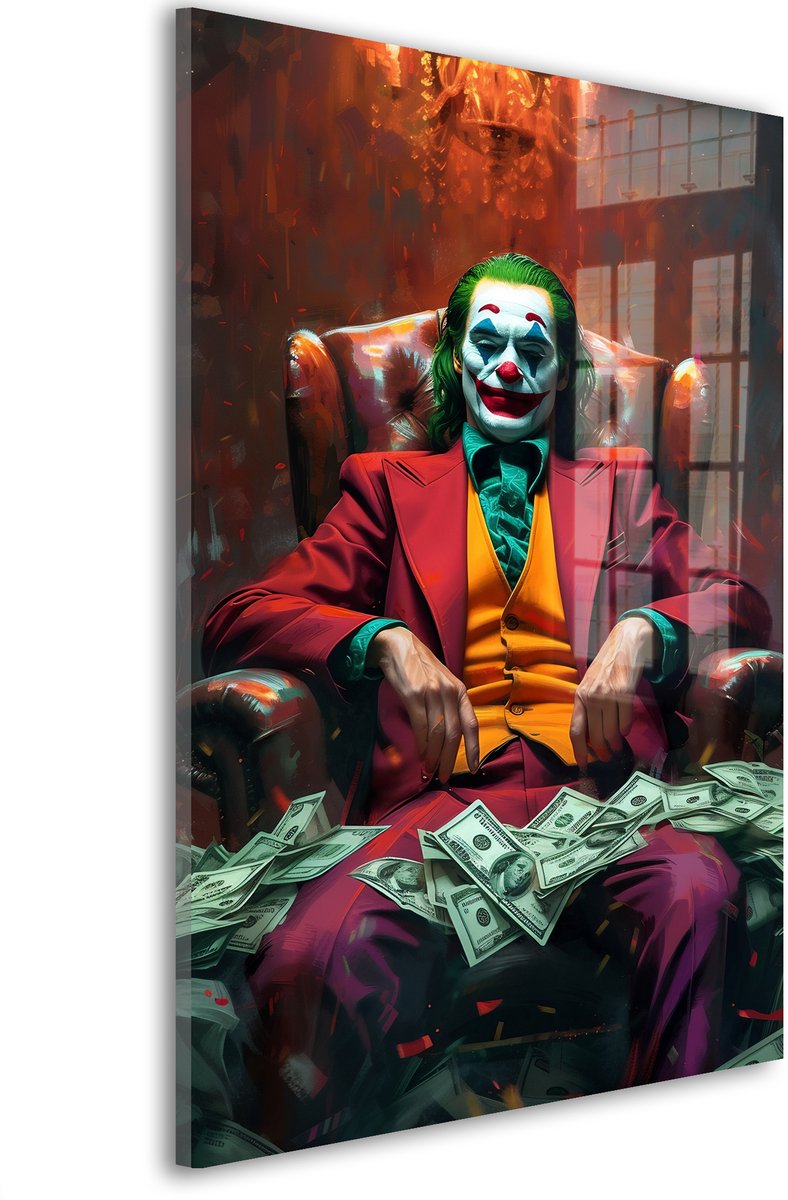 Glasschilderij Chaos regeert vandaag - 60 x 40 cm - Clown - Cartoons en Karakters - Acrylaat - Inclusief wandbevestiging - Foto op plexiglas - Wanddecoratie woonkamer – Modern – Modern