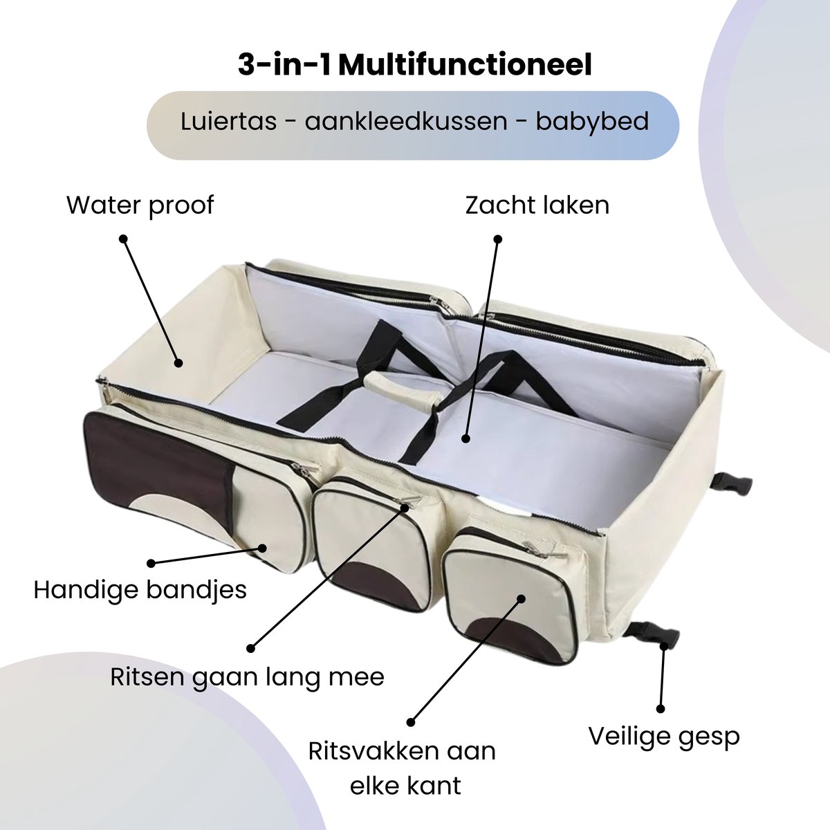 Verzorgingstas Baby - Aankleedkussen met Uitklapbaar Bed - 3 in 1 Luiertas Rugzak - Babybed - Verschoonmand - Mombag - Verschoonkussen - Luiertassen - Babyspullen - Beige - Rugzak - Rugtas - Rugzak Dames - Rugzak Meisje - Rugzakken - Verzorgingstas – foto 2