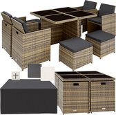Bol.com tectake® Loungemeubelset - Wicker tuinset - 4 stoelen 4 krukken en 1 tafel - Tuinmeubelen voor balkon tuin en terras - I... aanbieding