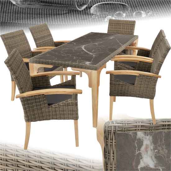 tectake - Table en osier Foggia avec 6 chaises Rosarno - naturel