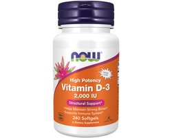 NOW Foods Vitamine D-3 - 2000 IU / 50 mcg - hoog gedoseerd - zonder gentechnologie - glutenvrij - sojafvrij - 240 softgels - 240 stuks