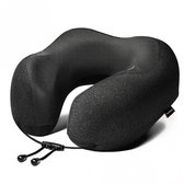 Oreiller cervical Travelhawk - Oreiller de voyage de Luxe - Mousse à mémoire de forme - Oreiller cervical pour avion, voiture, bus, train et camping - Coussins cervicales - Zwart
