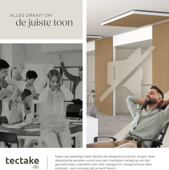 tectake® Akoestische Panelen - Set van 4 - Akoestisch Wandpaneel - 60 x 120 cm - 2,88 m² - Wandpanelen met Aanpasbare Grootte - Lattenwand van MDF en Houtfineer - Geluidsisolatie - Stijlvolle Wanddecoratie - Eenvoudige Montage - Eiken