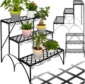 tectake® Plantentrap – 3 Treden, Weerbestendig Gepoefercoat Metaal, Decoratief voor Tuin, Balkon of Appartement, Max. Belastbaar tot 30 kg – Zwart