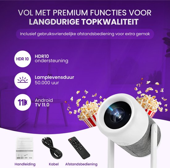 SmartBeamPro Premium - Mini beamer - Projector - Smartphone - Bluetooth - Sets - Beamers - Projectieschermen - Beamerscherm - Inclusief HDMI & Batterijen - 4K