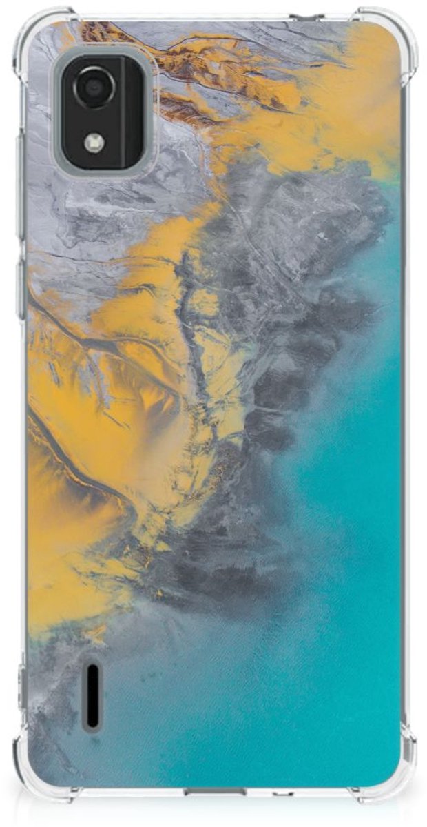 Nokia C2 2nd Edition Anti-Shock Hoesje Marble Blue Gold