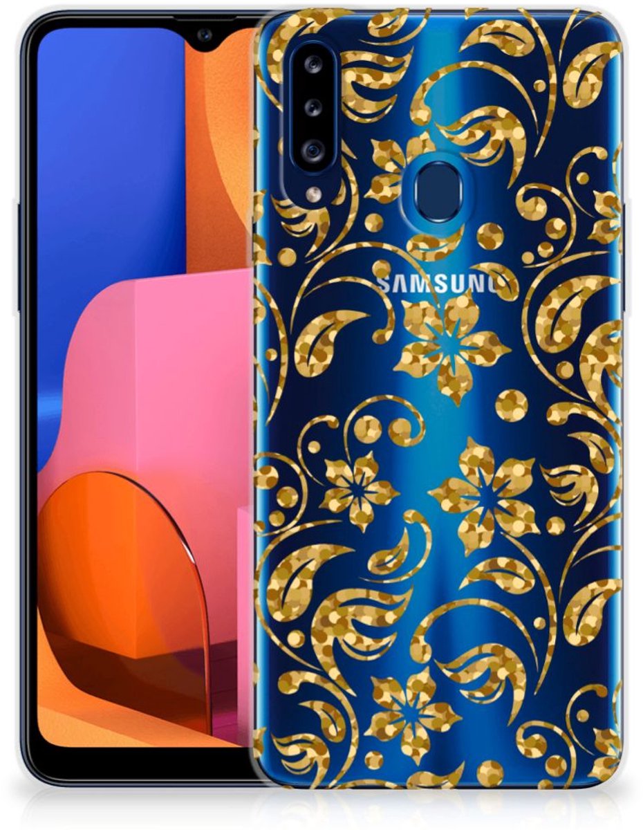 Samsung Galaxy A20s TPU Case Gouden Bloemen