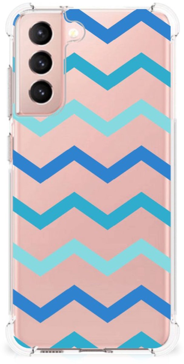 Back Cover voor Samsung Galaxy S21 FE Doorzichtige Silicone Hoesje Zigzag Blauw