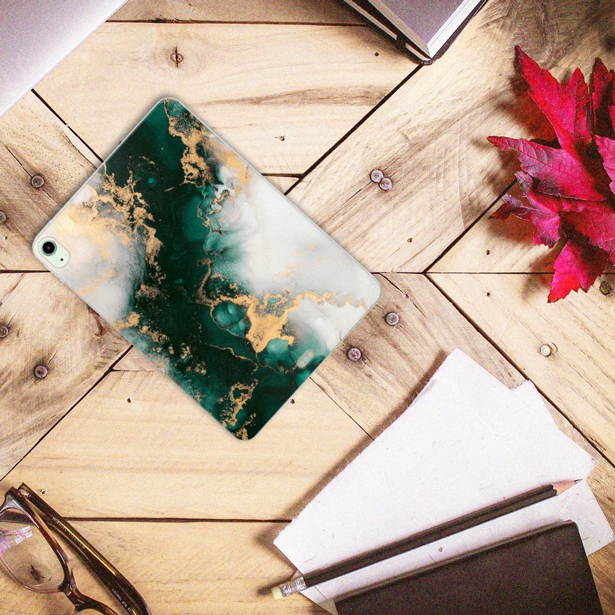 Back Cover voor Tablet Back Cover voor iPad Air (2020/2022) 10.9 inch Marmer Groen
