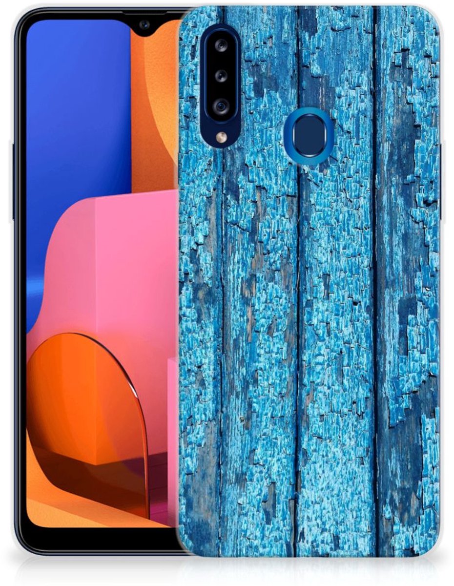 Samsung Galaxy A20s Bumper Hoesje Wood Blue