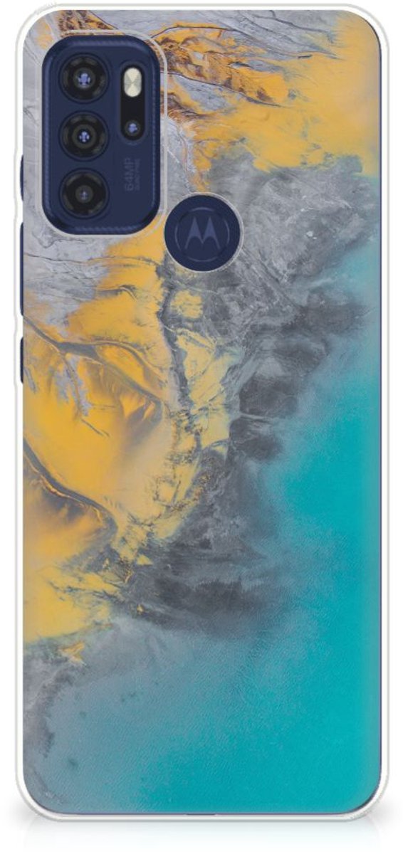 Motorola Moto G60s TPU Siliconen Hoesje Marble Blue Gold