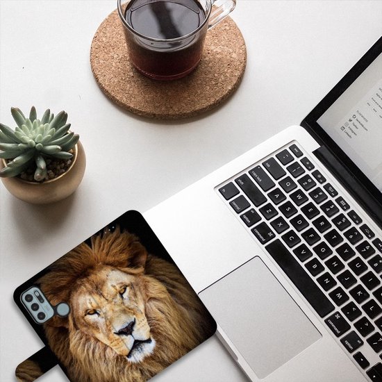 Coque Téléphone Motorola Moto G60s Housse en Cuir Etui de Protection pour Lion