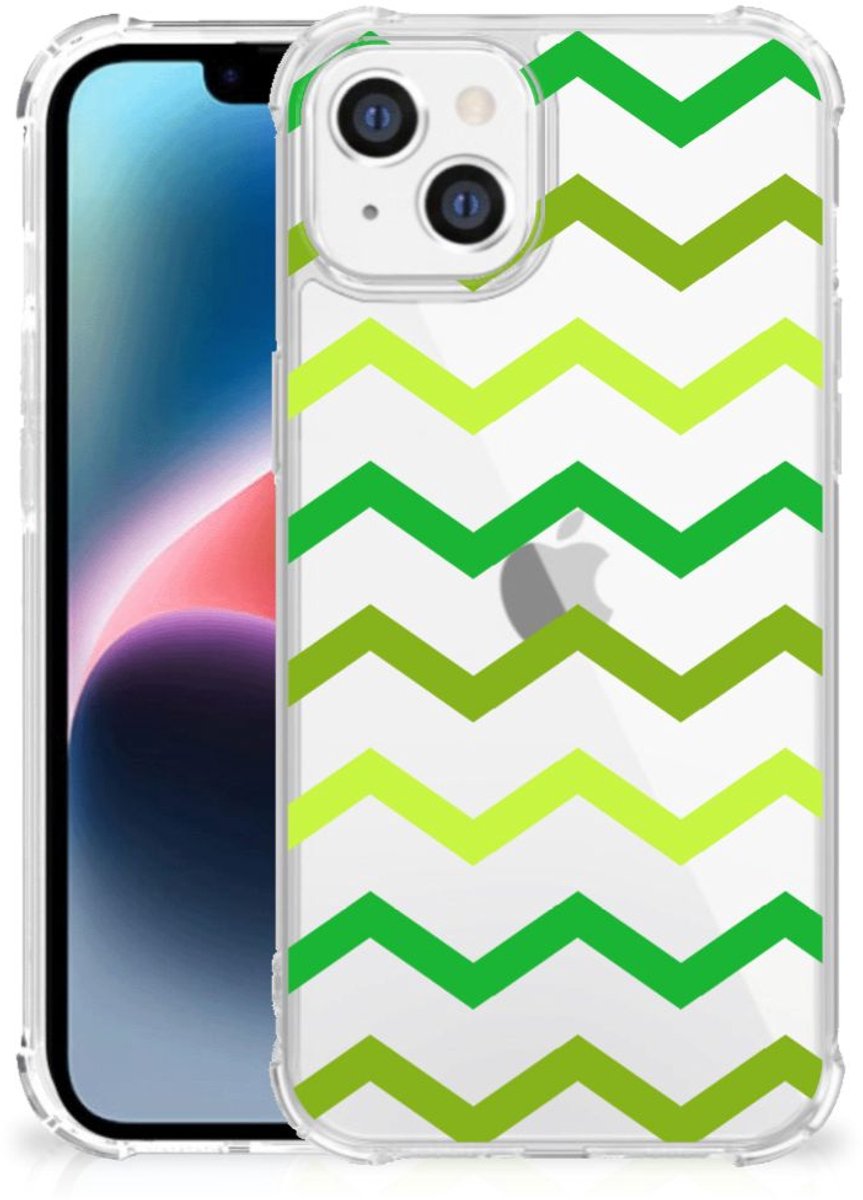 Apple iPhone 14 Plus Doorzichtige Silicone Hoesje Zigzag Groen
