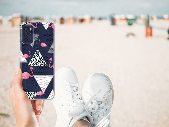 Coque pour Motorola Moto G60s Housse TPU Silicone Etui Triangle Flamingo