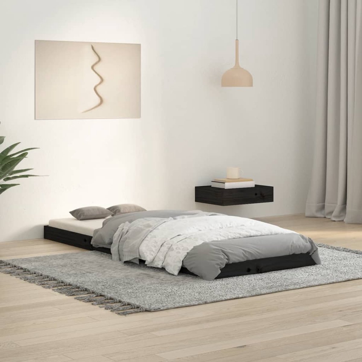 GranMaison Vloerbed – Laag Bedframe – Minimalistisch Design – Stevig en Comfortabel – Geschikt voor Elke Slaapkamer - Zwart
