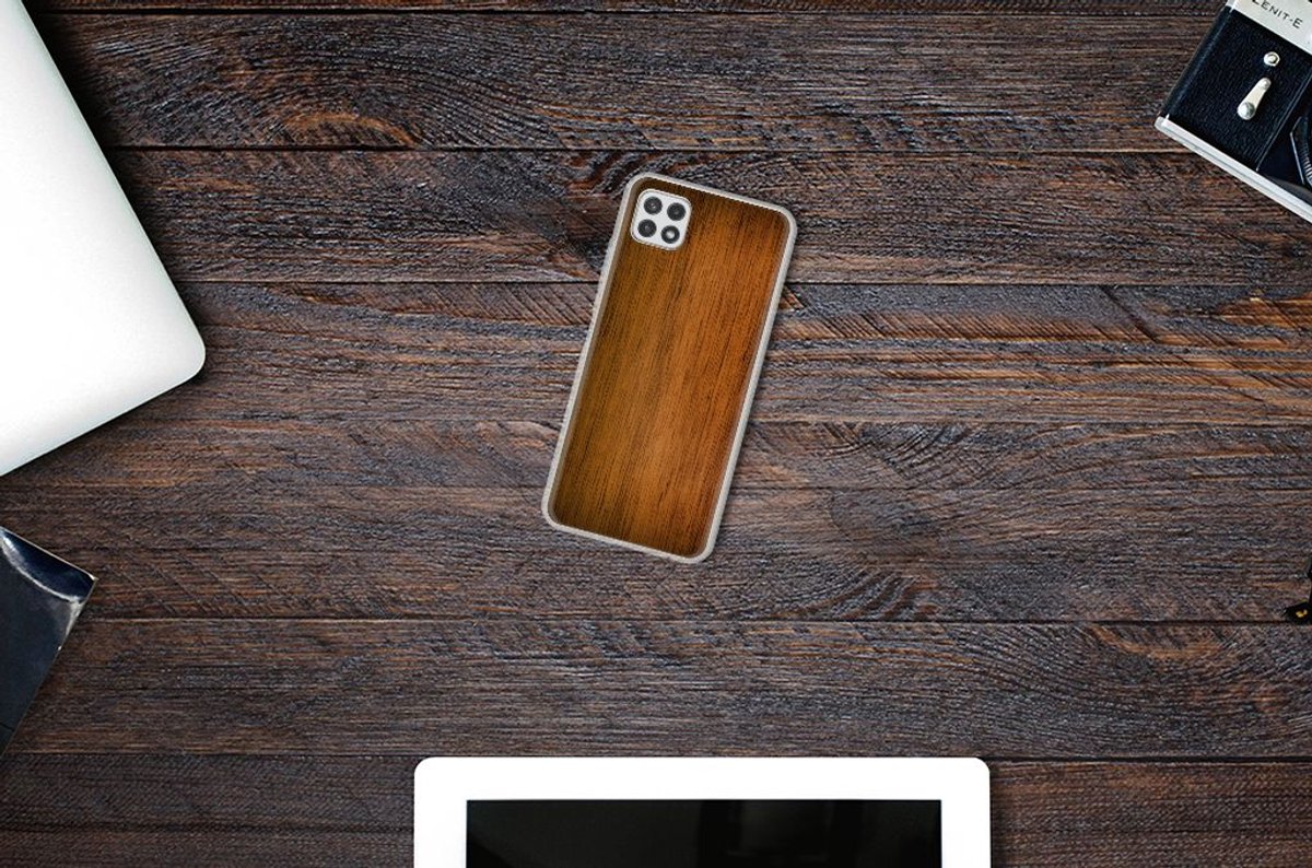 Samsung Galaxy A22 5G Bumper Hoesje Donker Hout