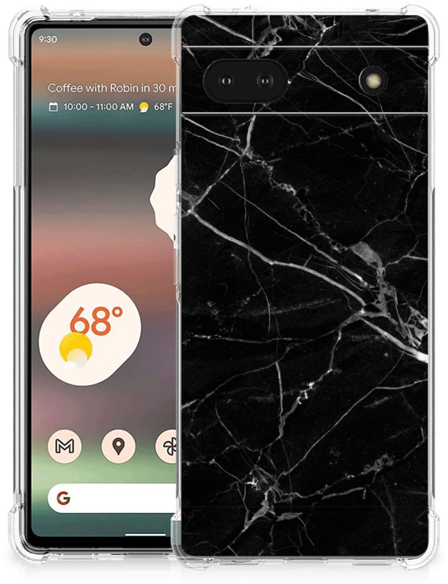 Google Pixel 6A Anti-Shock Hoesje Marmer Zwart - Origineel Cadeau Vader