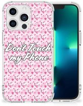 Belle coque arrière en TPU Apple iPhone 13 Pro Coque pour smartphone avec bord transparent Fleurs Pink Ne touchez pas mon téléphone
