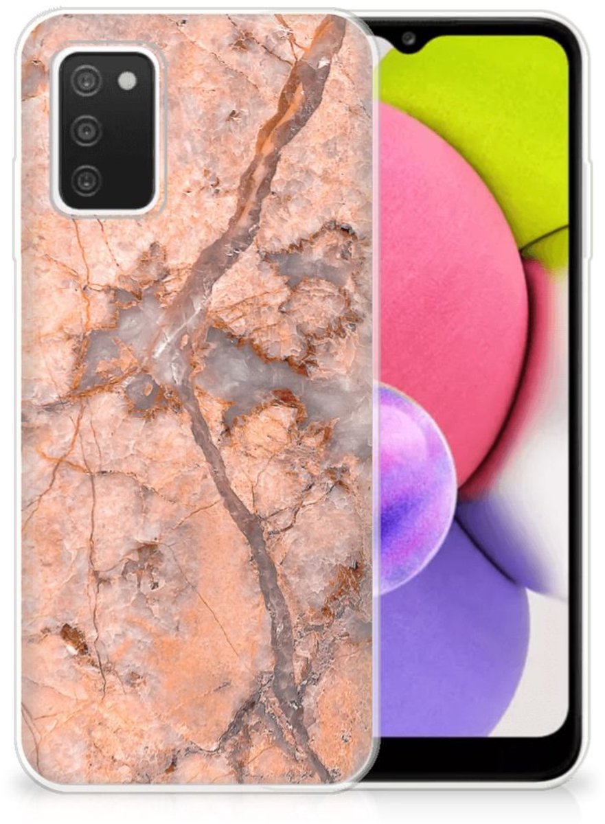 Samsung Galaxy A03S TPU Siliconen Hoesje Marmer Oranje