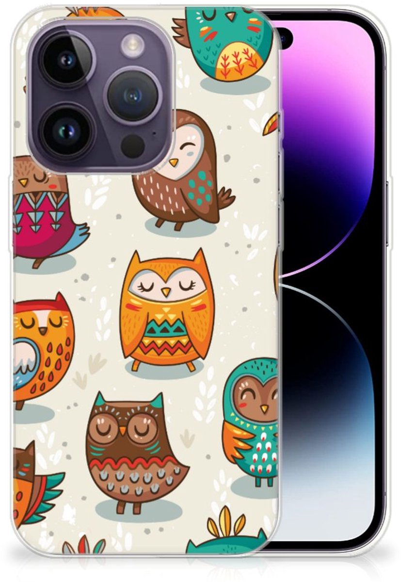Apple iPhone 14 Pro TPU Hoesje Vrolijke Uilen