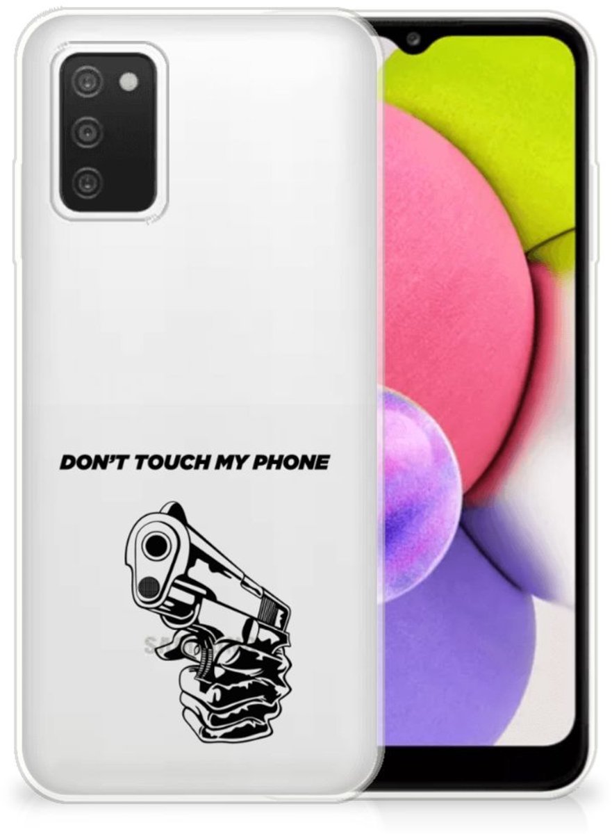Samsung Galaxy A03S Silicone-hoesje Gun Don't Touch My Phone