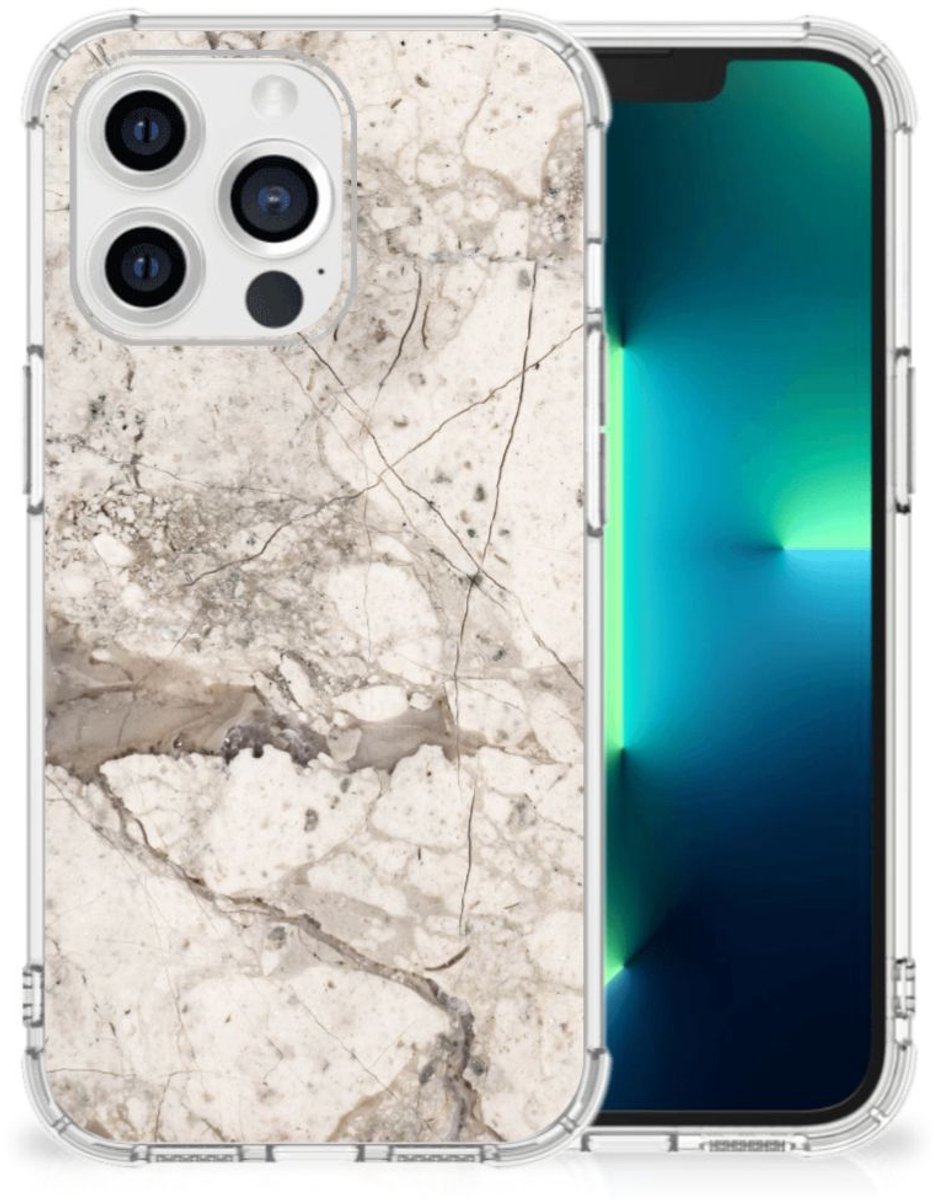 Apple iPhone 13 Pro Anti-Shock Hoesje Marmer Beige