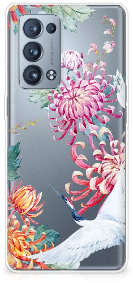 OPPO Reno 6 Pro Plus 5G TPU Hoesje Bird Flowers