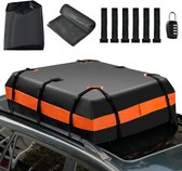 COSTWAY 450 l dakkoffer voor auto, waterdichte dakkoffer met cijferslot, 6 deurhaken, antislipmat en draagtas, opvouwbare bagagebox voor alle voertuigen met/zonder bagagedrager, zwart