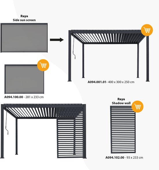 QUICK STAR 2 zijpanelen met ritssluiting voor paviljoen 3x4m zijwand antraciet RAL 7012