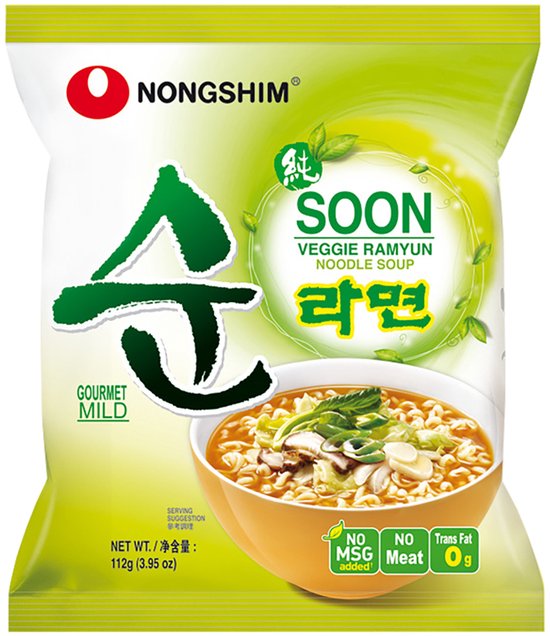 Fenêtres végétarien / SOON Veggie Ramyun / 素食 拉面 순 라면 (Nongshim) 112g (paquet de 20)