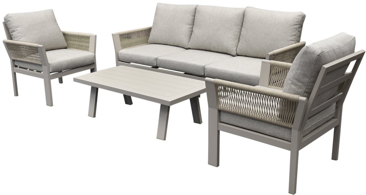 AVH-Collectie Saigon stoel bank loungeset 4 delig latte zand aluminium Zand / Latte / Linen