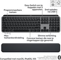 Clavier Logitech MX Keys S gris avec disposition Mac, touches programmables et repose-poignets.