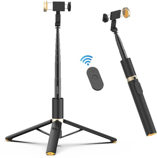 Sounix Selfie Stick Universeel - Tripod - 170CM - Smartphone Statief - Bluetooth Afstandsbediening - 360° Rotatie - Extra lang model - Zwart