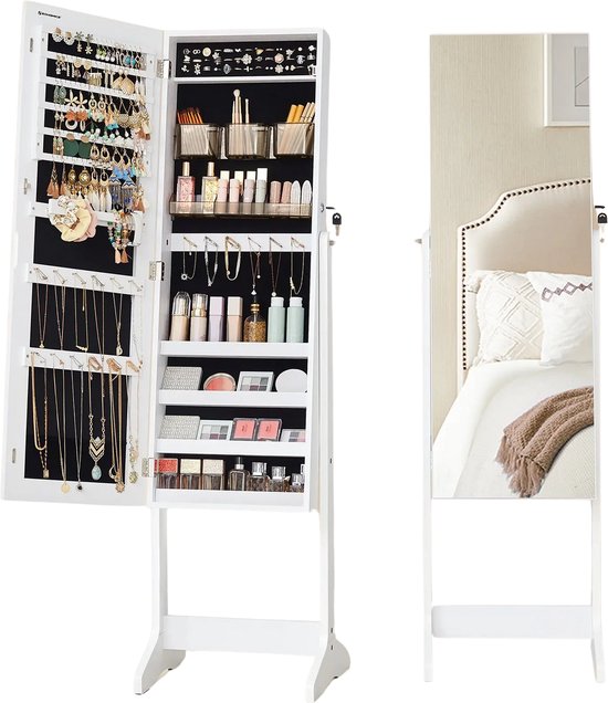 Hoppa! Songmics sieradenkast met spiegel - wit - MDF - 152 x 41,2 x 36,5 cm