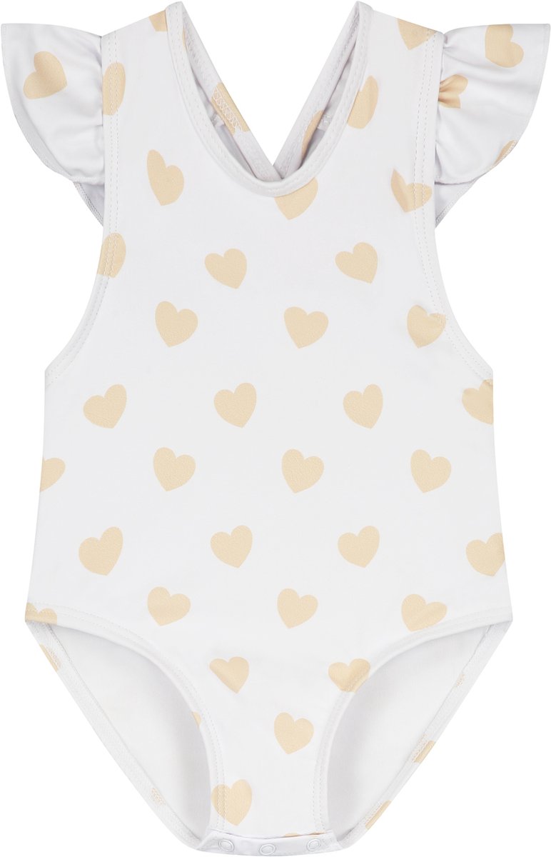 Supercute Badpak Wit Hartjes met gekruiste bandjes maat 110