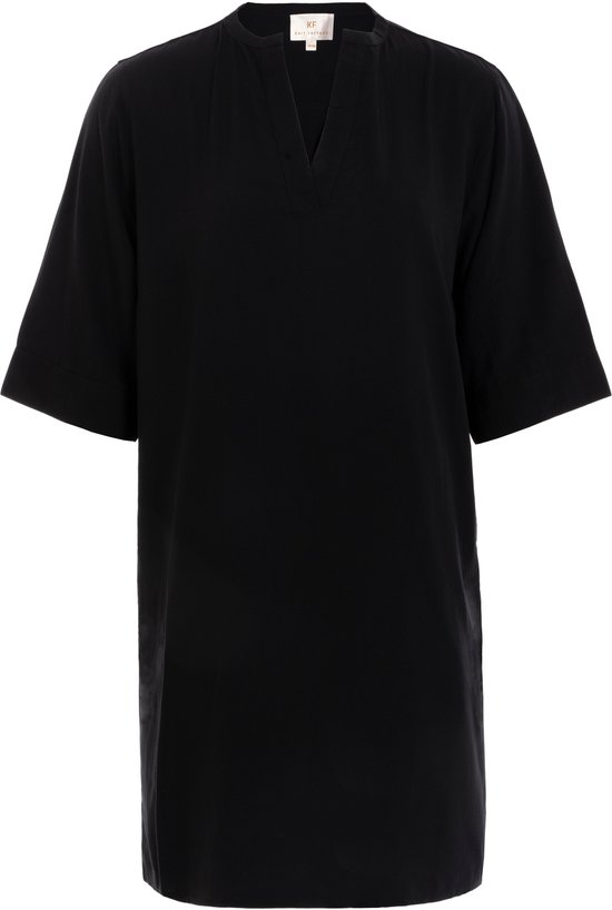 Robe Knit Factory Nova - Robe droite femme - Col bateau - Robe droite - Robe printemps-été - En 100% viscose modal - Manches mi-longues - Zwart - 36/38