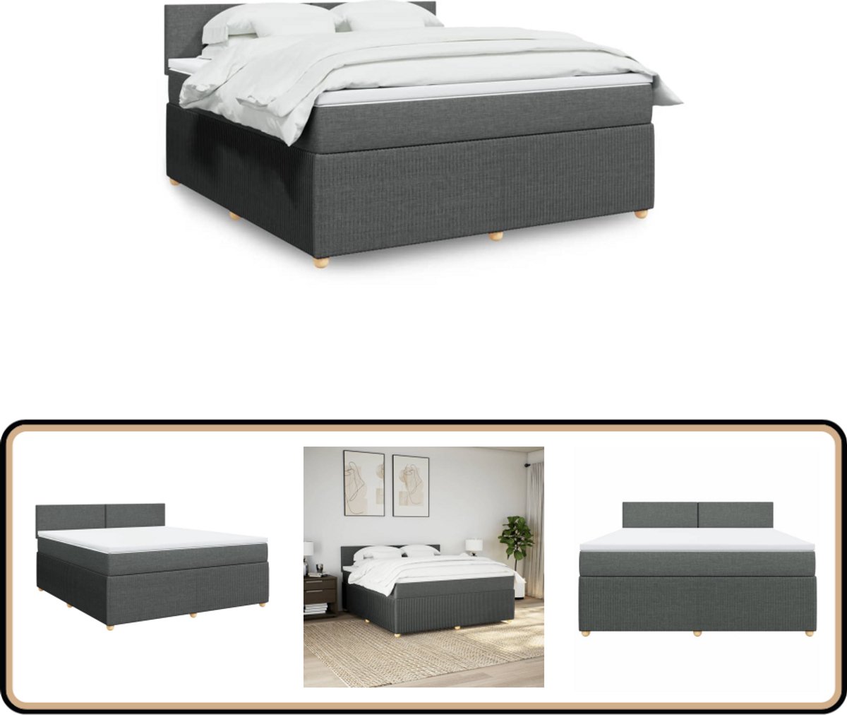 vidaXL Boxspring met matras stof donkergrijs 180x200 cm