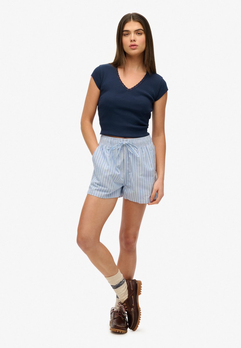 COTTON STRIPE ELASTIC SHORT Blauw