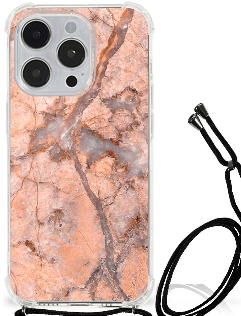 iPhone 14 Pro Anti-Shock Hoesje Marmer Oranje