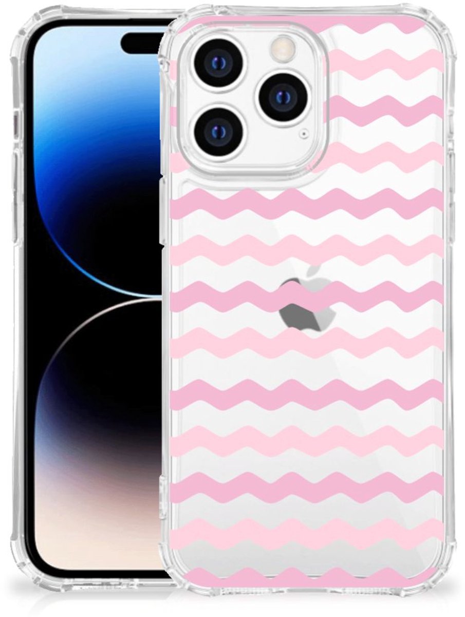 Apple iPhone 14 Pro Max Doorzichtige Silicone Hoesje Waves Roze